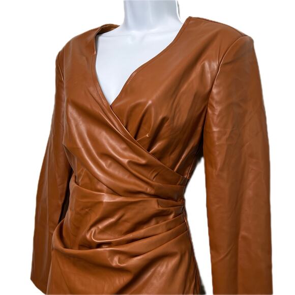 Vestique Faux Leather Wrap-Front Long Sleeve Mini Dress/M - Picture 2 of 7